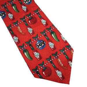 Tabasco‎ Mens Red Christmas Silk Tie Holiday Hot Sauce Bottle Jalapeno Novelty